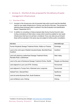 Proposed Sites for New Waste Facilities