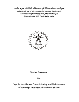 Tender Document for Supply, Installation, Commissioning And