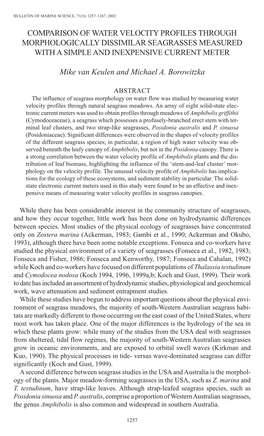 Comparison of Water Velocity Profiles Through Morphologically Dissimilar Seagrasses Measured with a Simple and Inexpensive Current Meter