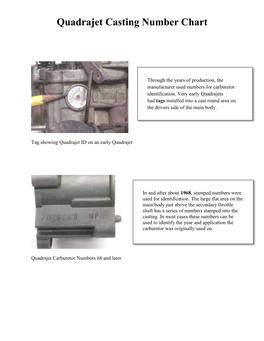 Quadrajet Casting Number Chart