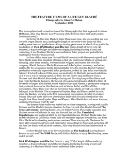 THE FEATURE FILMS of ALICE GUY BLACHÉ Filmography by Alison Mcmahan September, 2009