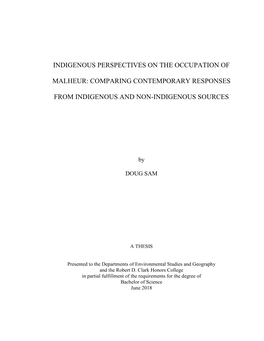Indigenous Perspectives on the Occupation of Malheur: Comparing Contemporary Responses from Indigenous and Non- Indigenous Sources