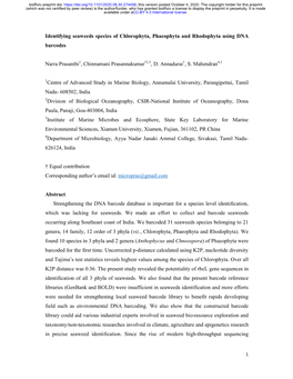 Identifying Seaweeds Species of Chlorophyta, Phaeophyta and Rhodophyta Using DNA Barcodes