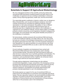 Scientists in Support of Agricultural Biotechnology