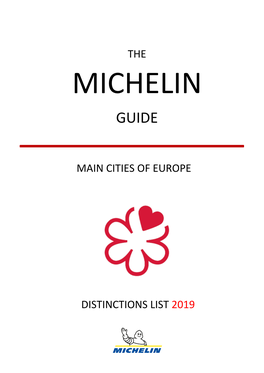 Distinctions List 2019 the Main Cities of Europe