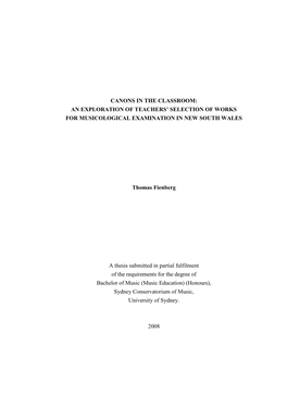 Canons in the Classroom: an Exploration of Teachers’ Selection of Works for Musicological Examination in New South Wales