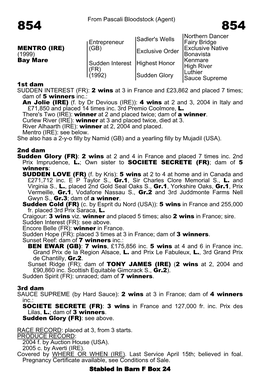From Pascali Bloodstock (Agent) Sadler's Wells Northern
