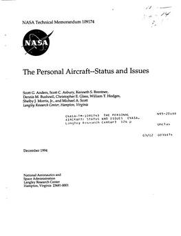 The Personal Aircraft--Status and Issues