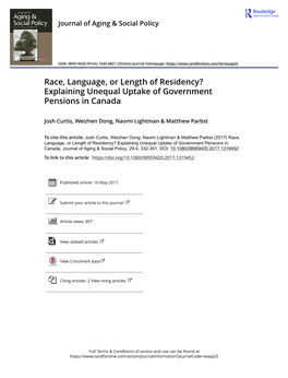 Explaining Unequal Uptake of Government Pensions in Canada