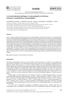 A Revised Molecular Phylogeny Reveals Polyphyly in Schistura (Teleostei: Cypriniformes: Nemacheilidae)