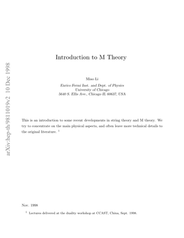 Introduction to M Theory