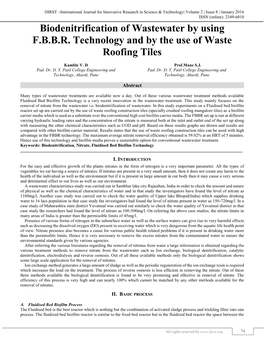 Biodenitrification of Wastewater by Using F.B.B.R. Technology and by the Use of Waste Roofing Tiles