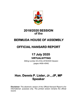 Official Hansard Report