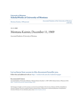 Montana Kaimin, December 11, 1969 Associated Students of University of Montana