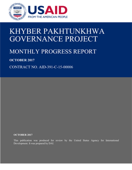 Khyber Pakhtunkhwa Governance Project Monthly Progress Report