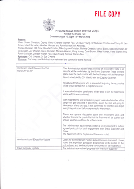 Held at the Public Hatl Commencing at 10,00Pm 14Th March 2019 Apoloqies: Cr L Jaques, Cr Sue O'keefe Cargo Will Get Unloaded In