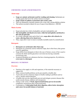 CHEMISTRY: SOAPS and DETERGENTS About Soaps Soaps