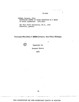 Historical Survey of Black Education As a Means of Black Liberation: 1875-1969