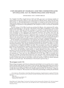 Coin Hoards of Charles I and the Commonwealth of England, 1625–60, from England and Wales