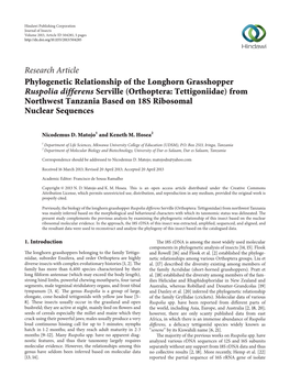 Phylogenetic Relationship of the Longhorn Grasshopper Ruspolia