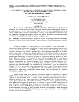 A New Species of Marshallia (Asteraceae, Helenieae, Marshalliinae) from Mafic Woodlands and Barrens of North Carolina and Virginia