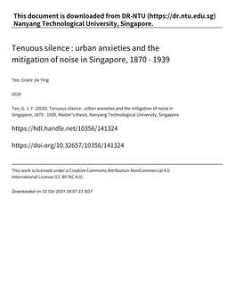 Urban Anxieties and the Mitigation of Noise in Singapore, 1870 ‑ 1939