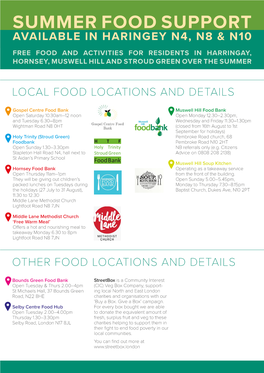 Summer Food Support Available in Haringey N4, N8 & N10 Free Food and Activities for Residents in Harringay, Hornsey, Muswell Hill and Stroud Green Over the Summer