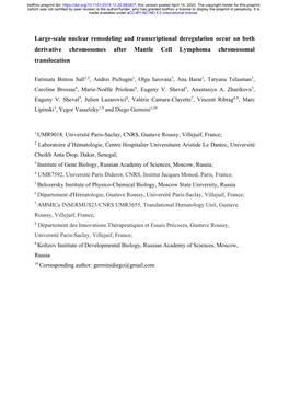 Large-Scale Nuclear Remodeling and Transcriptional Deregulation Occur on Both Derivative Chromosomes After Mantle Cell Lymphoma Chromosomal Translocation