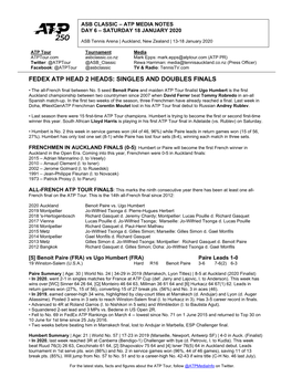 Fedex Atp Head 2 Heads: Singles and Doubles Finals