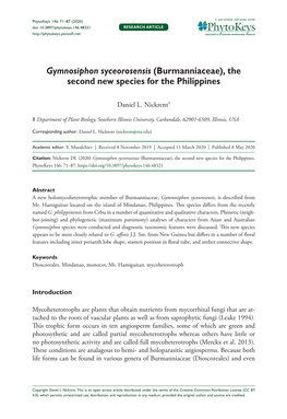 Gymnosiphon Syceorosensis (Burmanniaceae), the Second New Species for the Philippines