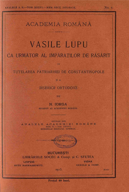 Vasile Lupu Ca Urmator Al Imparatilor De Rasarit