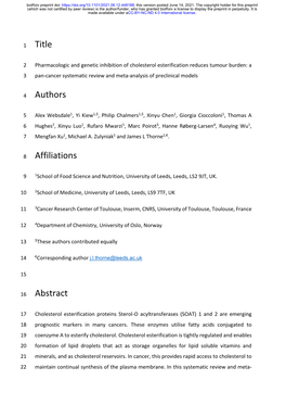 Title Authors Affiliations Abstract