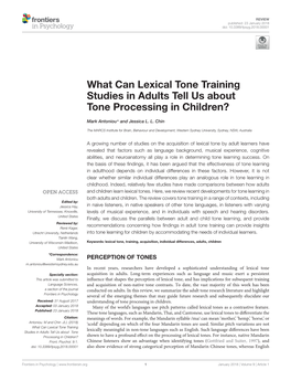 What Can Lexical Tone Training Studies in Adults Tell Us About Tone Processing in Children?