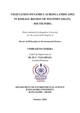 Vegetation Dynamics Across Landscapes in Kodagu Region of Western Ghats, South India