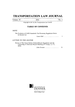 Transportation Law Journal Denver