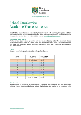 School Bus Service Academic Year 2020-2021