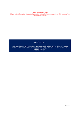 Appendix 1: Aboriginal Cultural Heritage Report – Standard Assessment