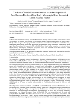The Role of Istanbul-Resident Iranians in the Development of Pan-Islamism Ideology (Case Study: Mirza Agha Khan Kermani & Sheikh Ahamad Rouhi)