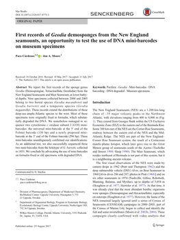 First Records of Geodia Demosponges from the New England Seamounts, an Opportunity to Test the Use of DNA Mini-Barcodes on Museum Specimens