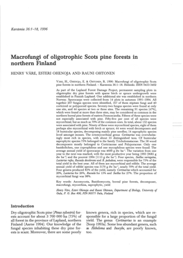 Macrofungi of Oligotrophic Scots Pine Forests in Northern Finland