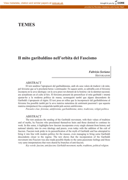 Il Mito Garibaldino Nell'orbita Del Fascismo