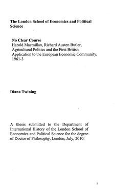 The London School of Economics and Political Science No Clear Course Harold Macmillan, Richard Austen Butler, Agricultural Polit