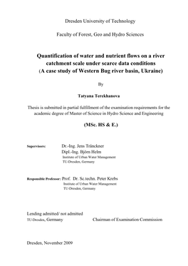 Quantification of Water and Nutrient Flows on a River Catchment Scale Under Scarce Data Conditions (A Case Study of Western Bug River Basin, Ukraine)