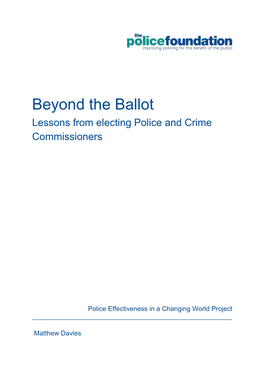 Beyond the Ballot Lessons from Electing Police and Crime Commissioners