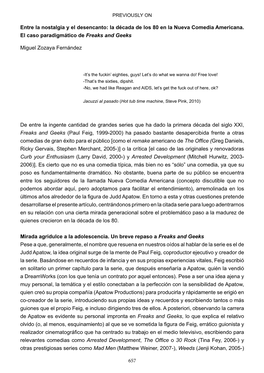 La Década De Los 80 En La Nueva Comedia Americana. El Caso Paradigmático De Freaks and Geeks