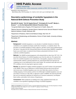 Descriptive Epidemiology of Cerebellar Hypoplasia in the National Birth Defects Prevention Study