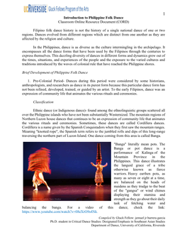 Introduction to Philippine Folk Dance Classroom Online Resource Document (CORD)