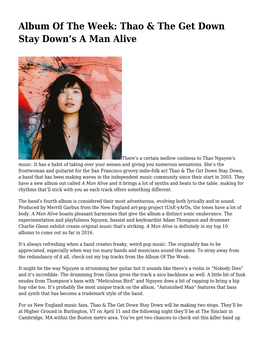 Album of the Week: Thao & the Get Down Stay Down&#8217;S a Man