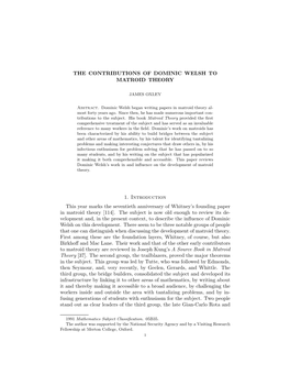 The Contributions of Dominic Welsh to Matroid Theory