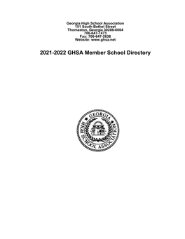 2021-2022 GHSA Member School Directory Table of Contents